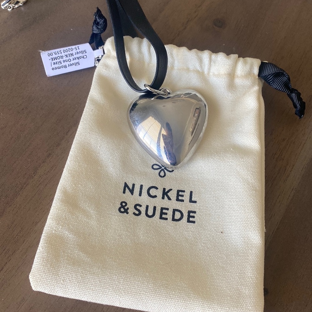 Nickel & Suede puffy heart necklace